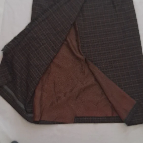 Green And Red Plaid Wool Faux Wrap Vintage School Girl Maxi Skirt with Fringe - Picture 6 of 11